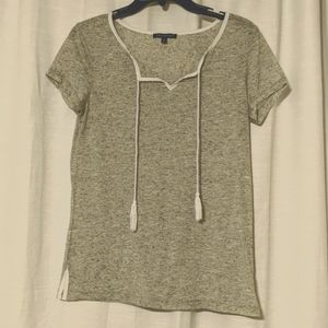 For Cynthia Medium V-Tee with Tassels, Grey/Green